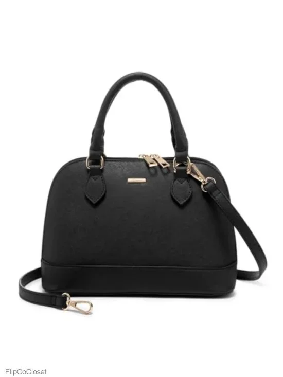 Faux Leather Dome Satchel Crossbody Handbag with Double Zip