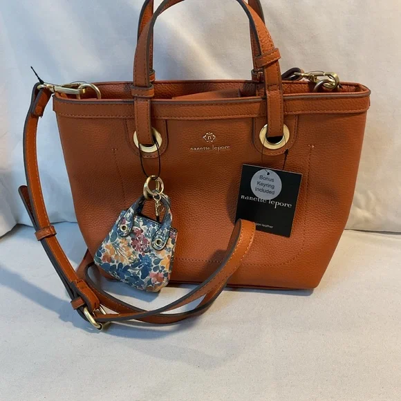 Nanette Leport NWT Light Brown Leather Purse, Shoulder Strap, Small Bag Keychain