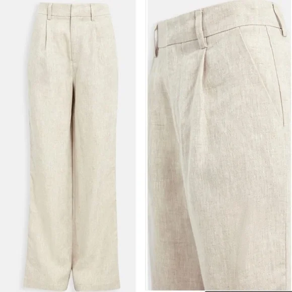 Reformation Cello Pants In Oatmeal 100 Linen Wide Leg High Waisted Unlined SZ 10