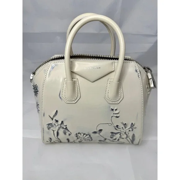Givenchy Antigona Mini Floral Embossed Leather Satchel Bag Off White‎ NWOB