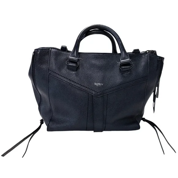 Botkier Trigger Black Pebbled Leather Satchel Bag Gunmetal‎ Hardware Tassels