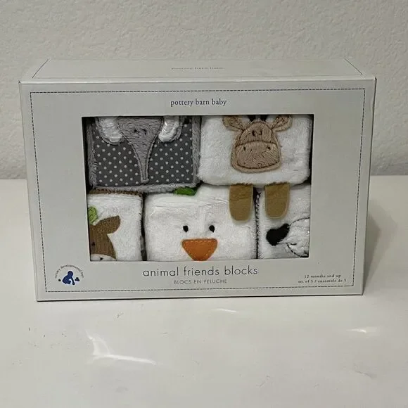 Pottery Barn Kids Animal Friends Soft Blocks Plush Rattle Set of 5 NEW