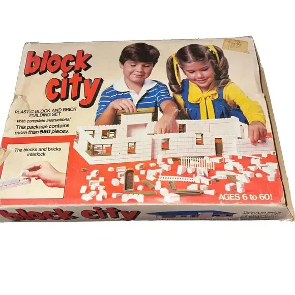 VINTAGE BLOCK CITY PLASTIC BLOCK BUILDING SET B-1000 The Village Over 460 Pieces