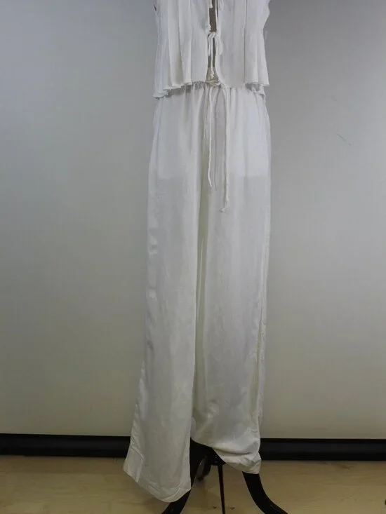 H&M Linen Blend Wide Leg Pants Medium White Beachy‎ Elastic Waist