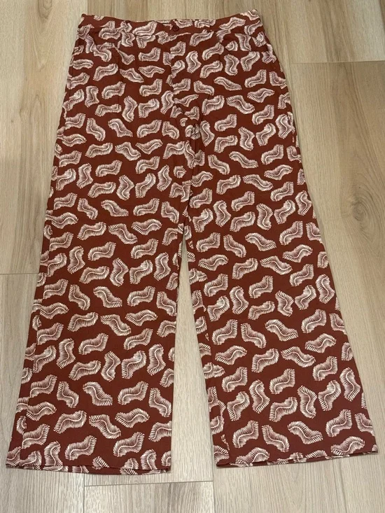 ZARA The Jasmine Pant Terracotta & Cream Wide Leg Pants Cotton Size Large NWT