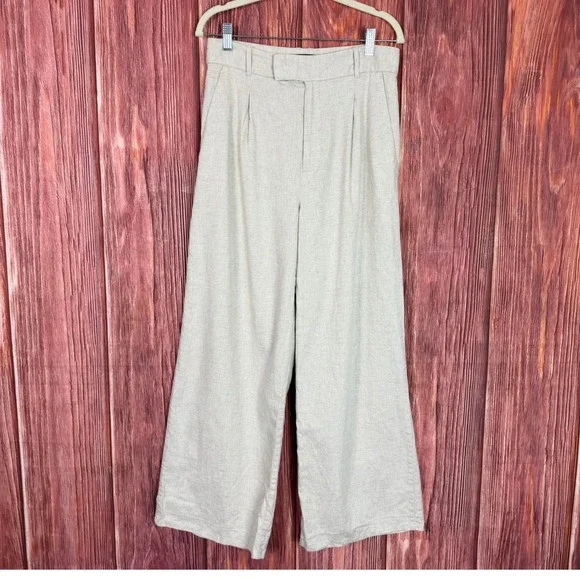 Banana Republic Womens Wide Leg Pleated Trousers Oatmeal Beige Size 8 High Rise