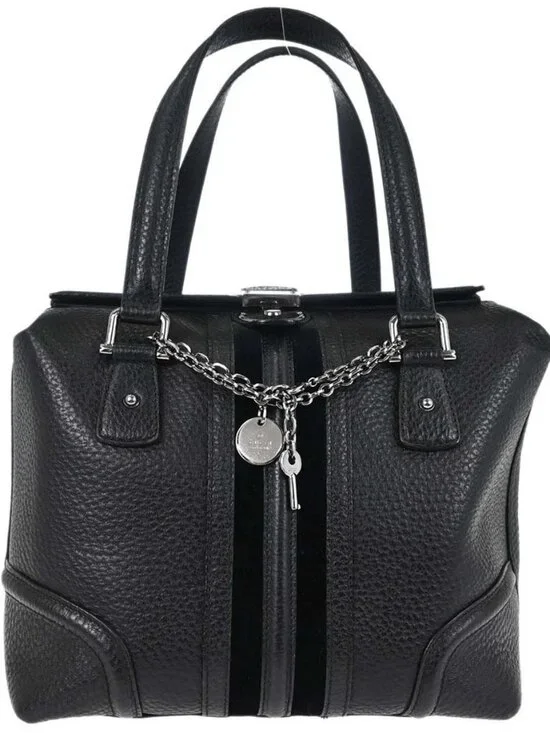 Gucci Black Leather Sherry Line Treasure Duffle Handbag 146002