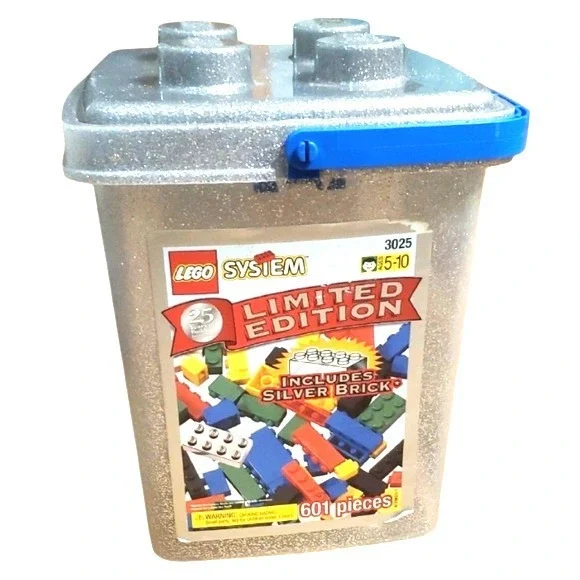 LEGO System 3025‎ Limited Edition 1998 25th Anniversary Silver Brick Bucket ONLY