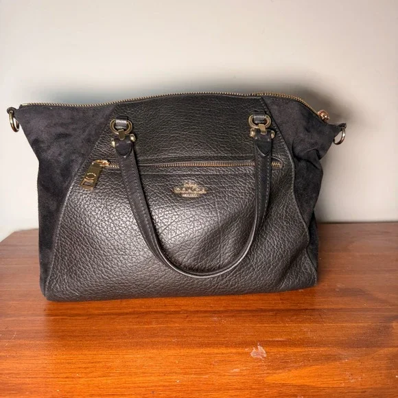 Coach Prairie Satchel Black Pebbled Leather Suede Gold F79999 Broken Zipper