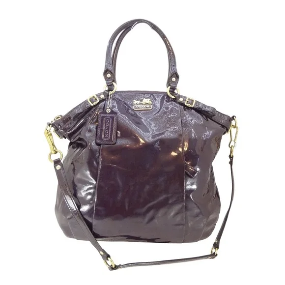 Coach Madison Lindsey Satchel Large Purple Glossy Patent Leather Excellent Bag