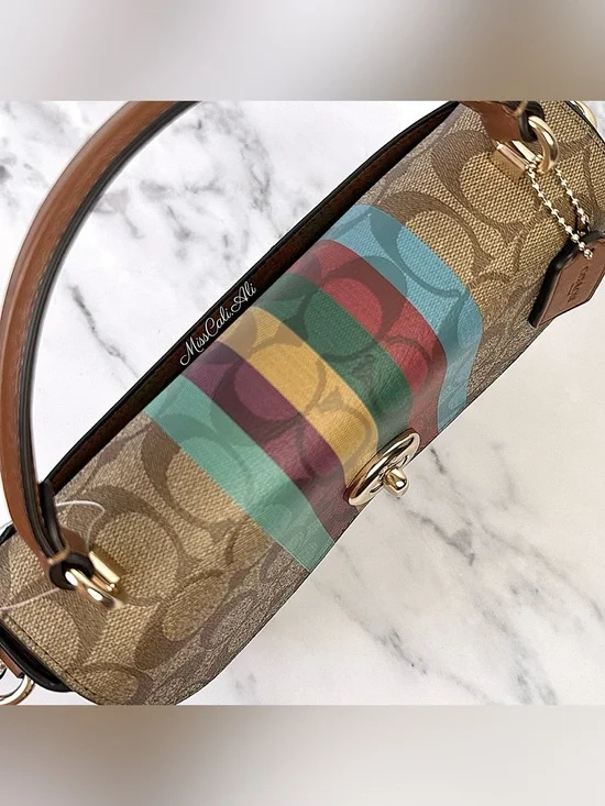 NWT COACH Marlie Top Handle Satchel Bag In Signature Canvas With Stripe