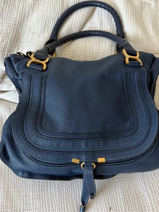 CHLOE Blue Leather Large Marcie Satchel Bag