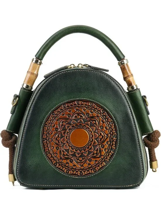 Stylish Genuine Leather Satchel Handbag for Women - Retro Pocketbook Organizer