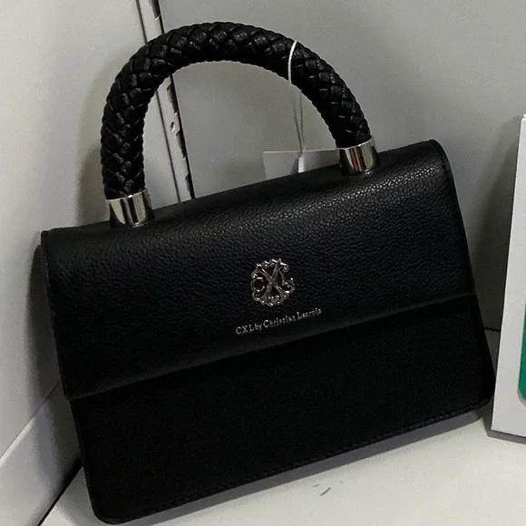 CXL by Christian Lacroix Black Pebbled Faux Leather Braided Handle Handbag