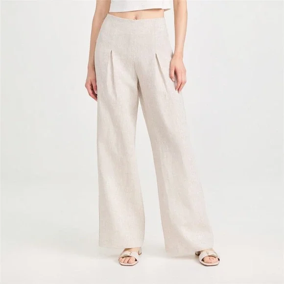 REFORMATION‎ Cleo Linen Pleated Wide Leg Trouser Pant in Oatmeal