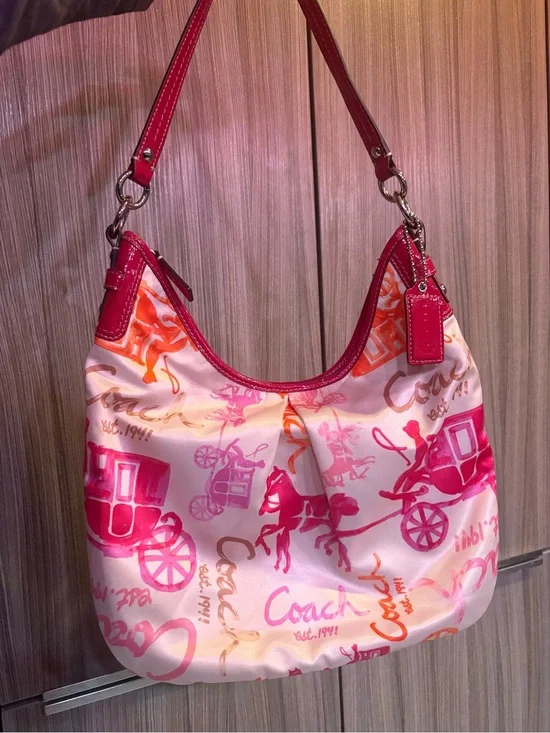 Coach Pink Signature Print Hobo Bag