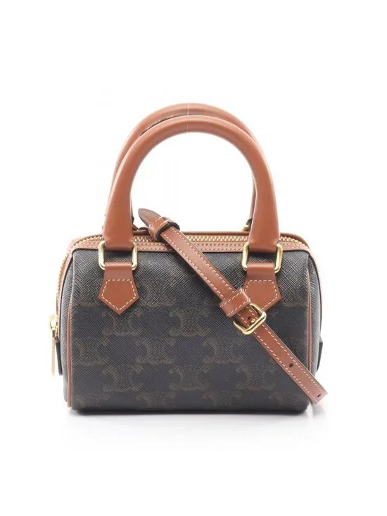 Celine Handbag Black Brown Leather Triomphe Mini