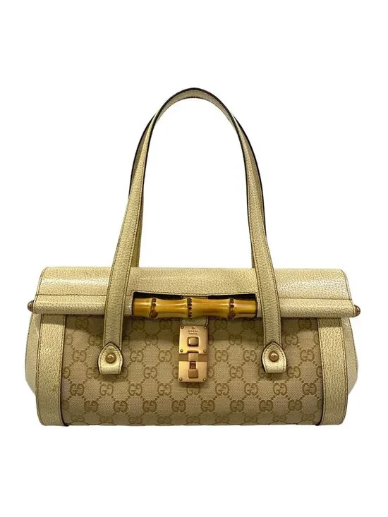 Gucci Shoulder Bag Bamboo Beige Ivory Leather