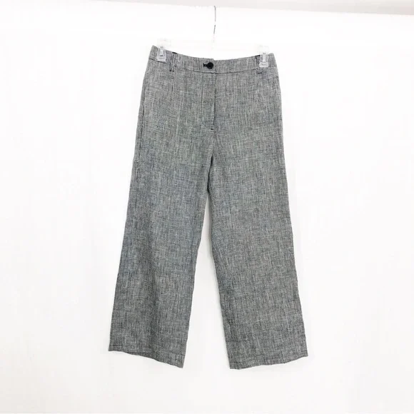 Reformation Linen High Rise Houndstooth Wide Leg Crop Pants, Size 2, Black White