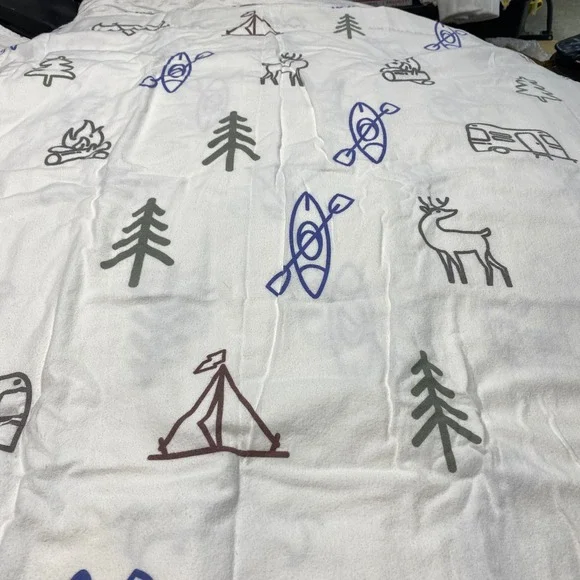 Tribal Camp Theme 100% Cotton King Sheet Set Deer Trees Tent‎ Campfire Soft Cozy