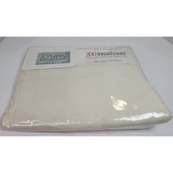 Vintage JCPenney Home Collection Twin XL Fitted Sheet Ivory 200TC NOS USA