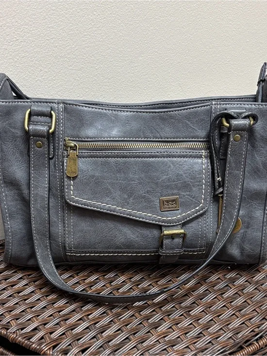 b.o.c. Gray Faux Leather Shoulder Bag with Front Zip Pocket