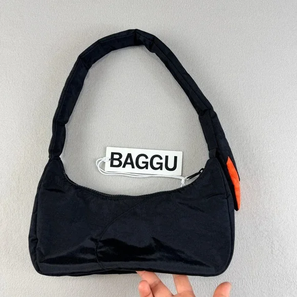 BAGGU Swan Bag Black Recycled Nylon Padded Shoulder Bag NWT‎