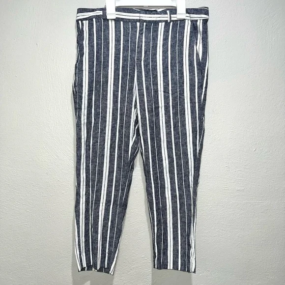 Banana Republic Avery Blue White Linen Blend Ankle Crop Pants