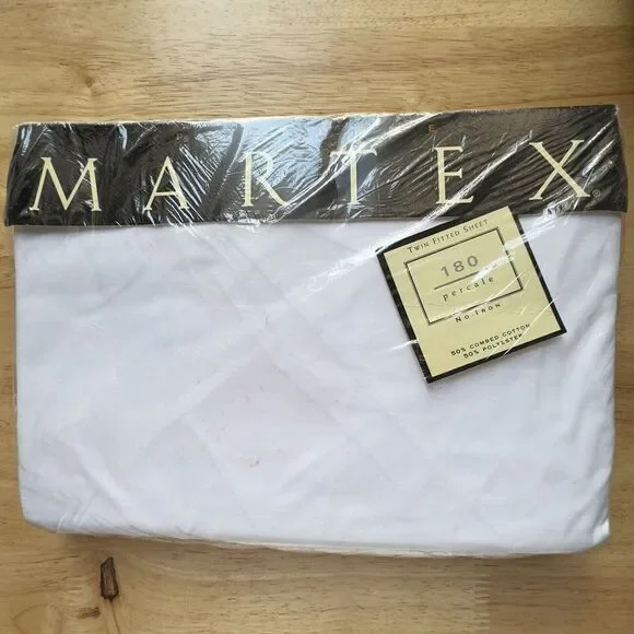 NOS Pipeline Martex TWIN‎ Fitted Sheet Solids White 180 Cale Combed Cotton Blend