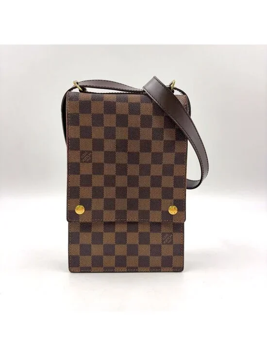 Louis Vuitton Portobello Damier Ebene Leather Brown Shoulder Bag Gold
