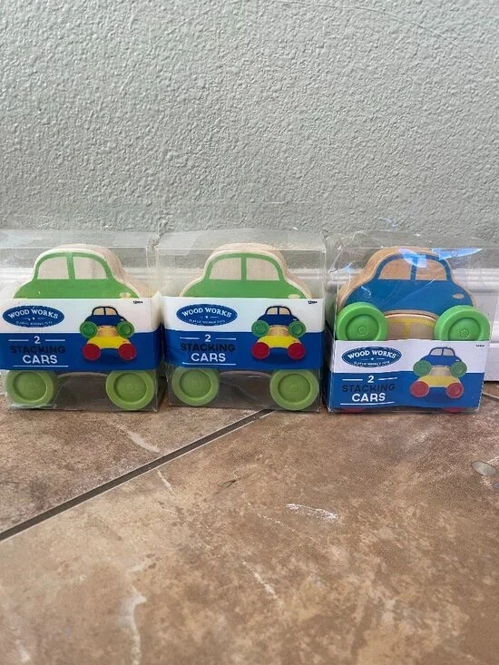 Wood Works Stacking Cars 3 Sets NOS Deadstock Wooden Toys
