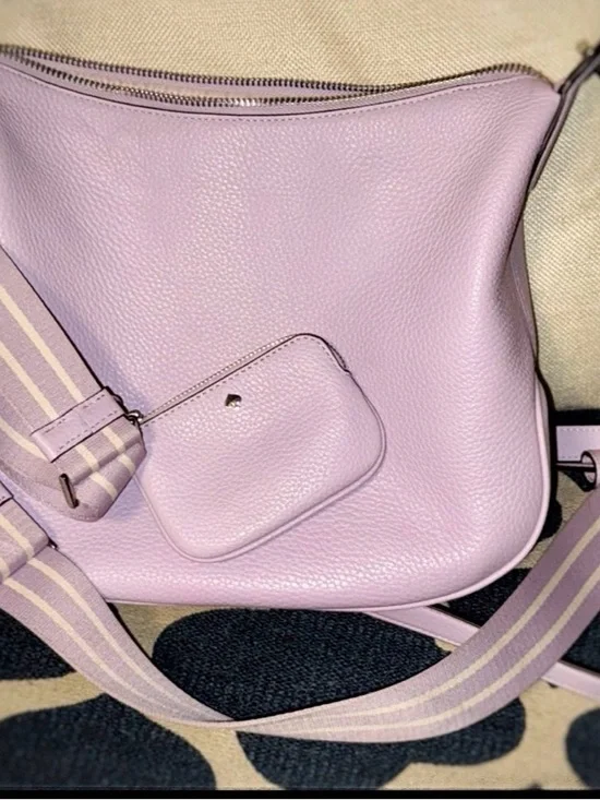kate spade Lilac Pebbled Leather Shoulder Bag with Striped Strap