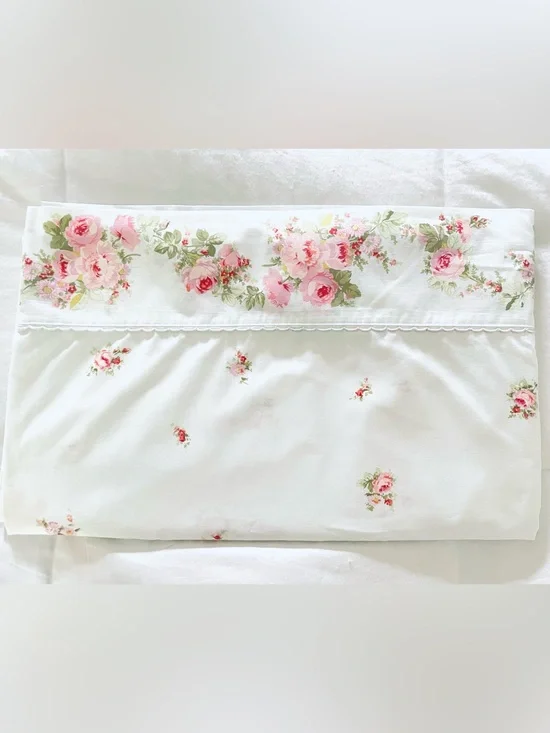 Vintage 1970’s Sears French Bouquet Flat Sheet Cotton Blend Full Sz