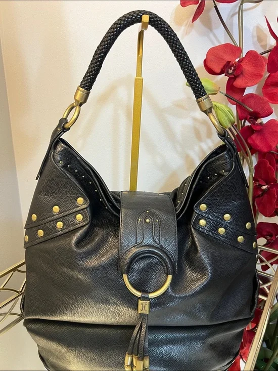 NWT Cole Haan Collection Black Leather Studded Hobo Shoulder Bag Vintage Y2K