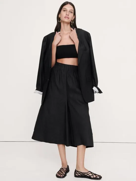 Banana Republic Linen Culotte Wide Leg Black #875444