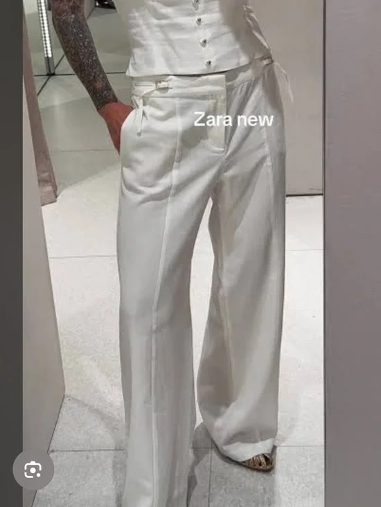 Zara Cream Wide-Leg Linen Chinos