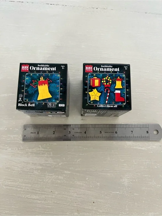 NIB Block Tech Buildable Christmas Ornament Set of 2 Stocking Bell Holiday Decor