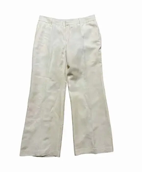 Banana Republic Women’s White Solid Flat Front Linen Blend Dress Pants Size 10