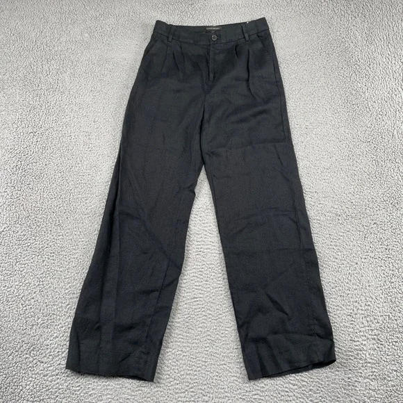 Banana Republic Pants Women 2 Black Linen Wide Leg Pleated Trousers Career