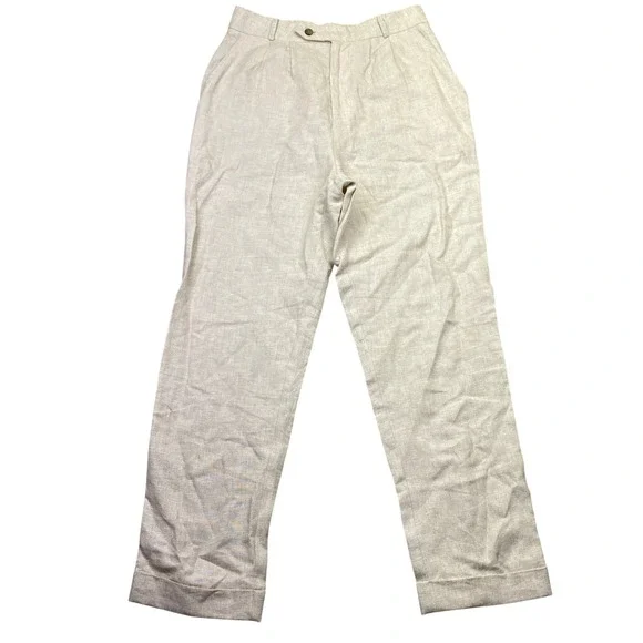 Reformation Linen Blend‎ Pleated High Waist Trousers Pants Beige Sz 28
