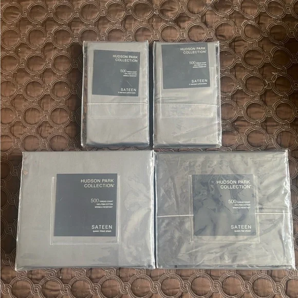 NWT Hudson Park Collection 500 TC Pima Sateen Queen Bedding charcoal