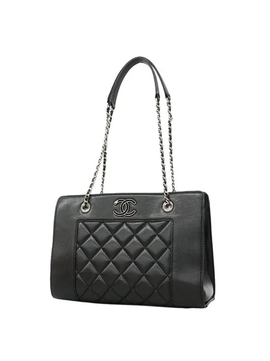 Chanel Shoulder Bag Mademoiselle Lambskin Black Silver