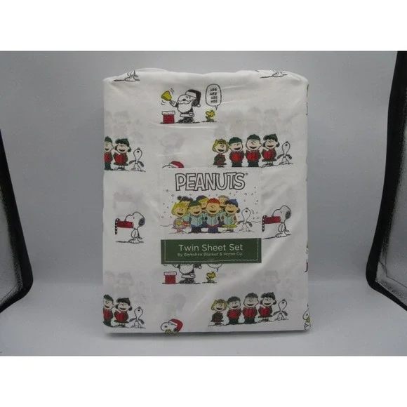 Peanuts Christmas White Twin Sheet Set By Berkshire Snoopy Woodstock Caroling