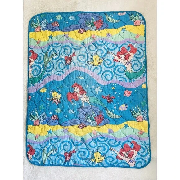 Vintage Disney The Little Mermaid Toddler Crib Nursery Blanket Quilt