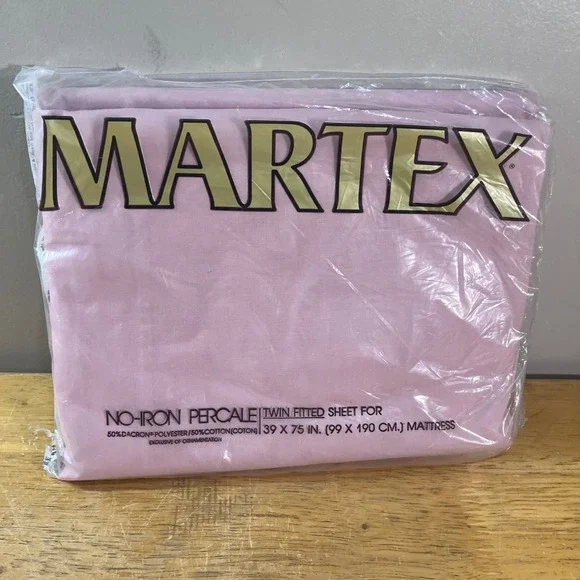 Martex Fitted Sheet Twin Pink Vtg No-Iron Percale Made in USA New
