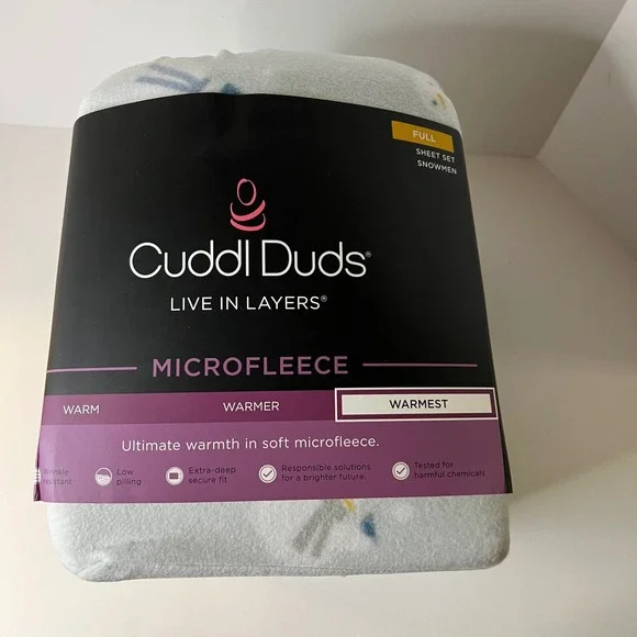 Cuddl Duds‎ MicroFleece Full Sheet Set Snowmen Polyester Gray White NIP