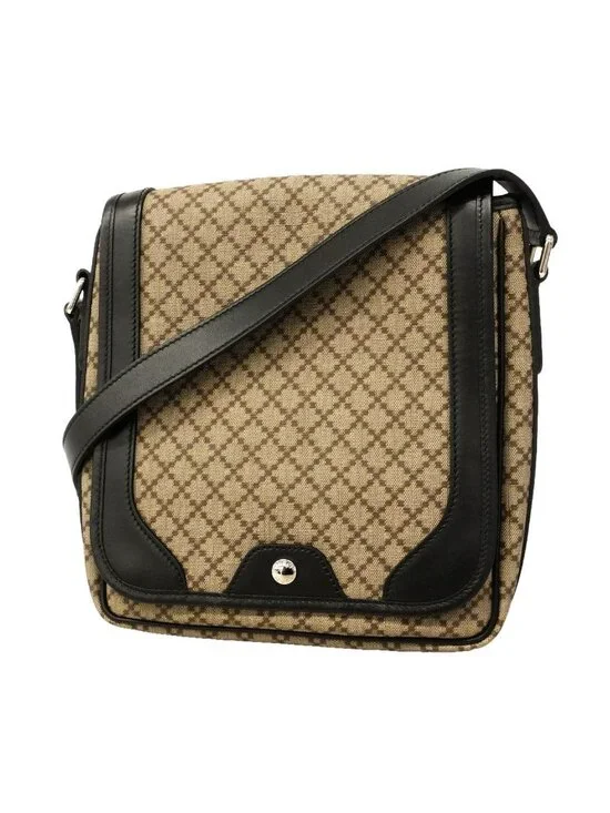 Gucci Shoulder Bag Diamante Beige Black Silver