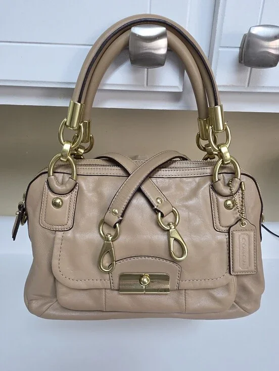 Coach Kristin Leather Double Zip Satchel F22304 Taupe Authentic Vintage Bag