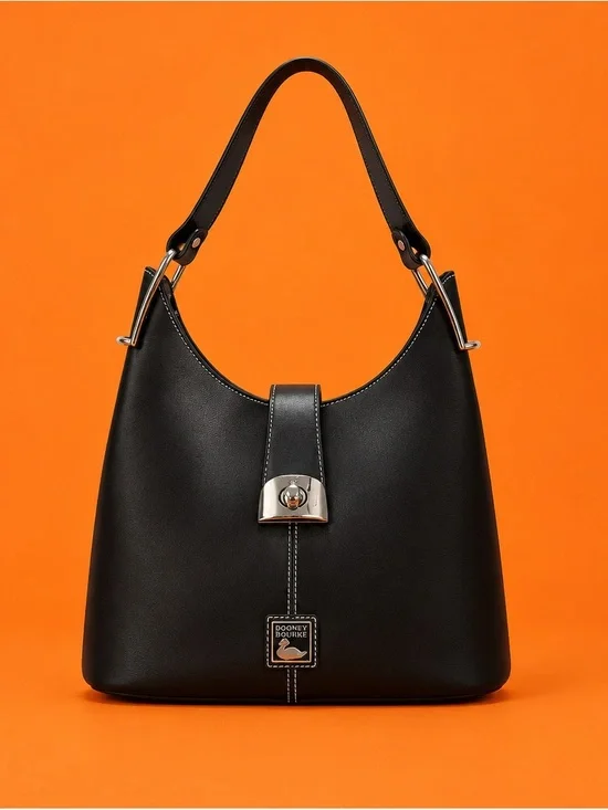 Dooney & Bourke Black Leather Shoulder Bag with Silver Hardware