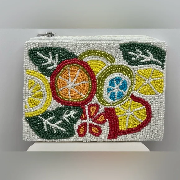 Colorful 🍊Beaded Citrus 🍋 Coin or Makeup Purse Pouch NEW